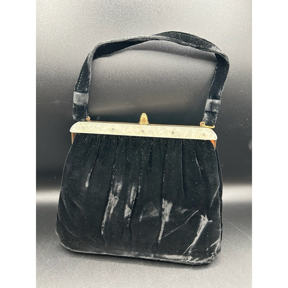 VTG 1950's Garay Velvet Black with Gold Tone Cone Kiss Clasp
